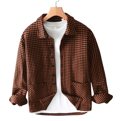 Men’s Houndstooth Jacket | Rustic Brown Shirt Jacket for Autumn